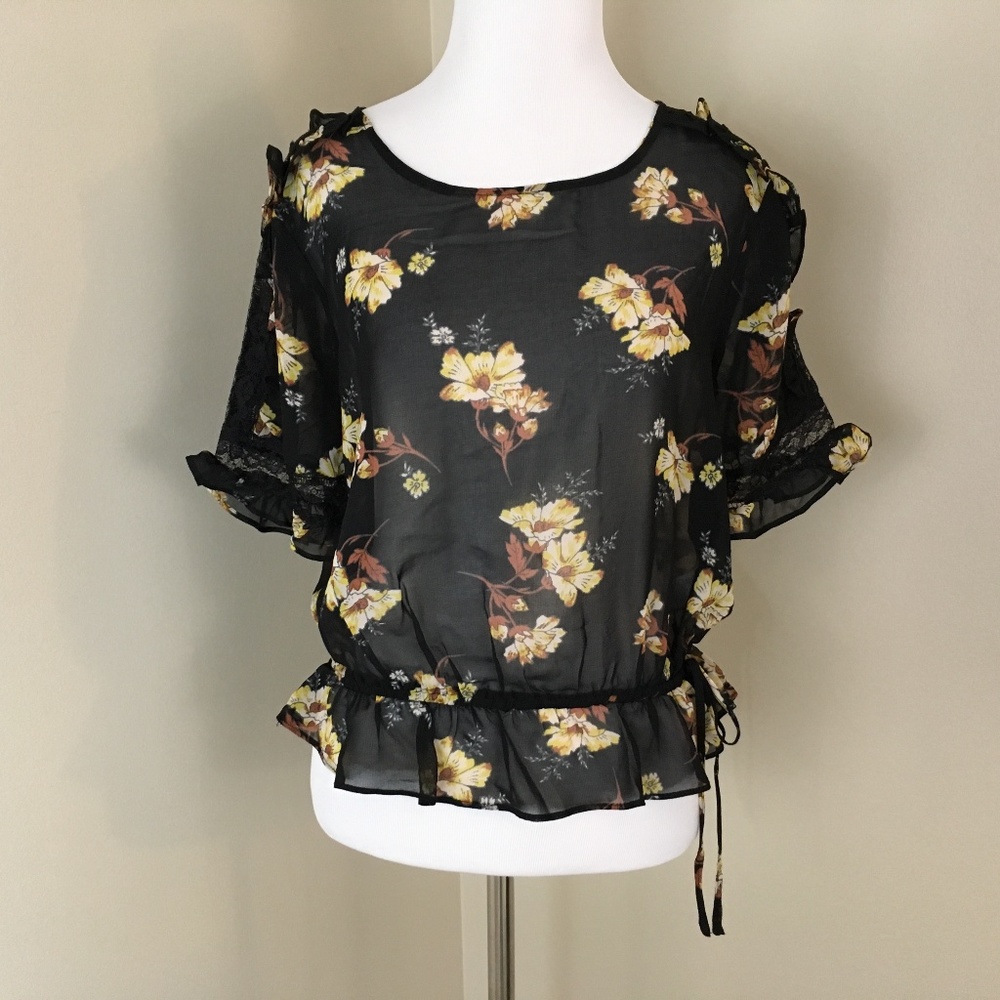 Free Press Clothing Medium Floral Top Black